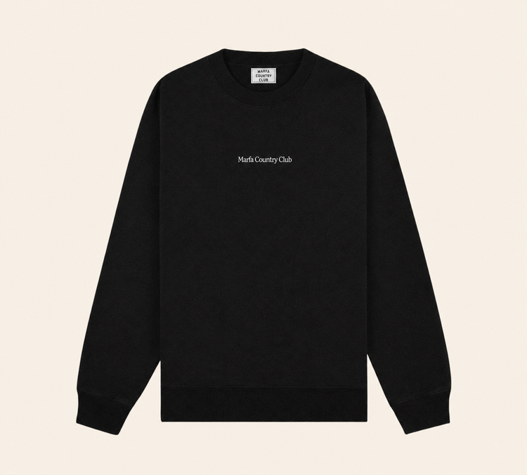 Black Course Map crewneck on warm beige background