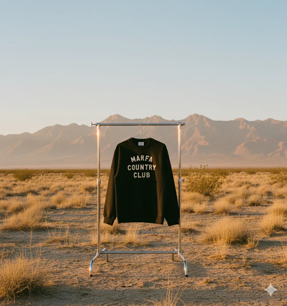 Black sweatshirt with 'Marfa Country Club'
