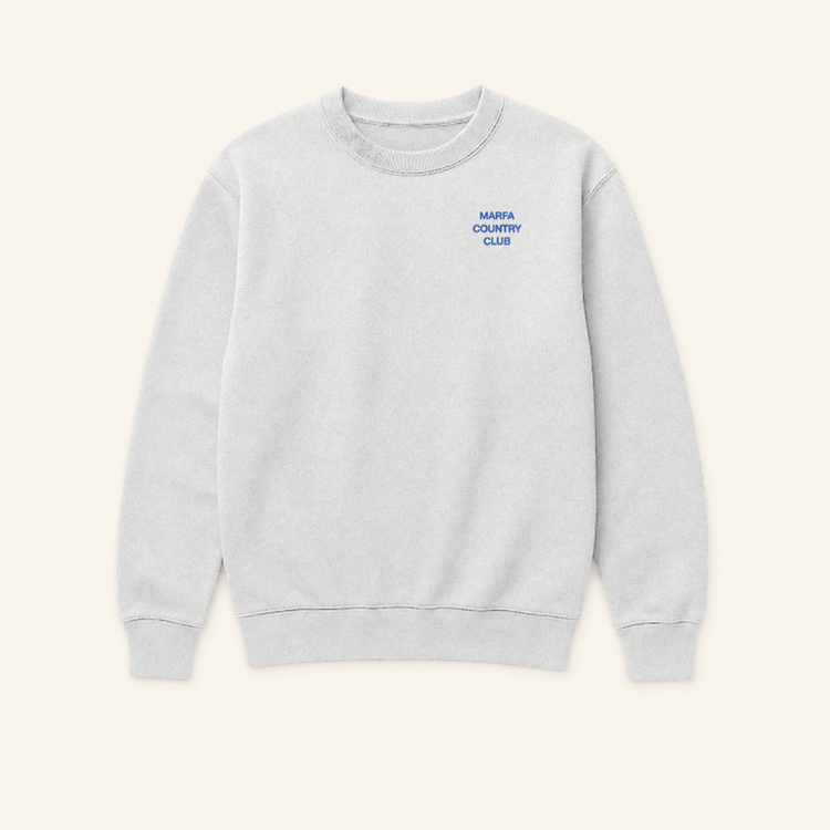 Light grey Mystery Lights crewneck on warm beige background