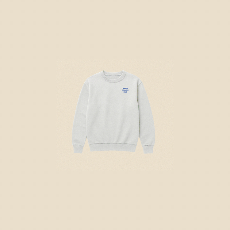 mystery lights crewneck light grey off white on beige background