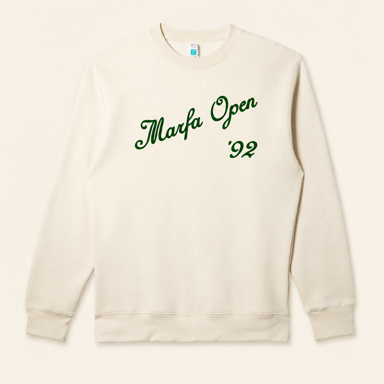 Cream Marfa Open 92 crewneck on warm beige background