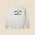 take a trip crewneck grey black on beige background