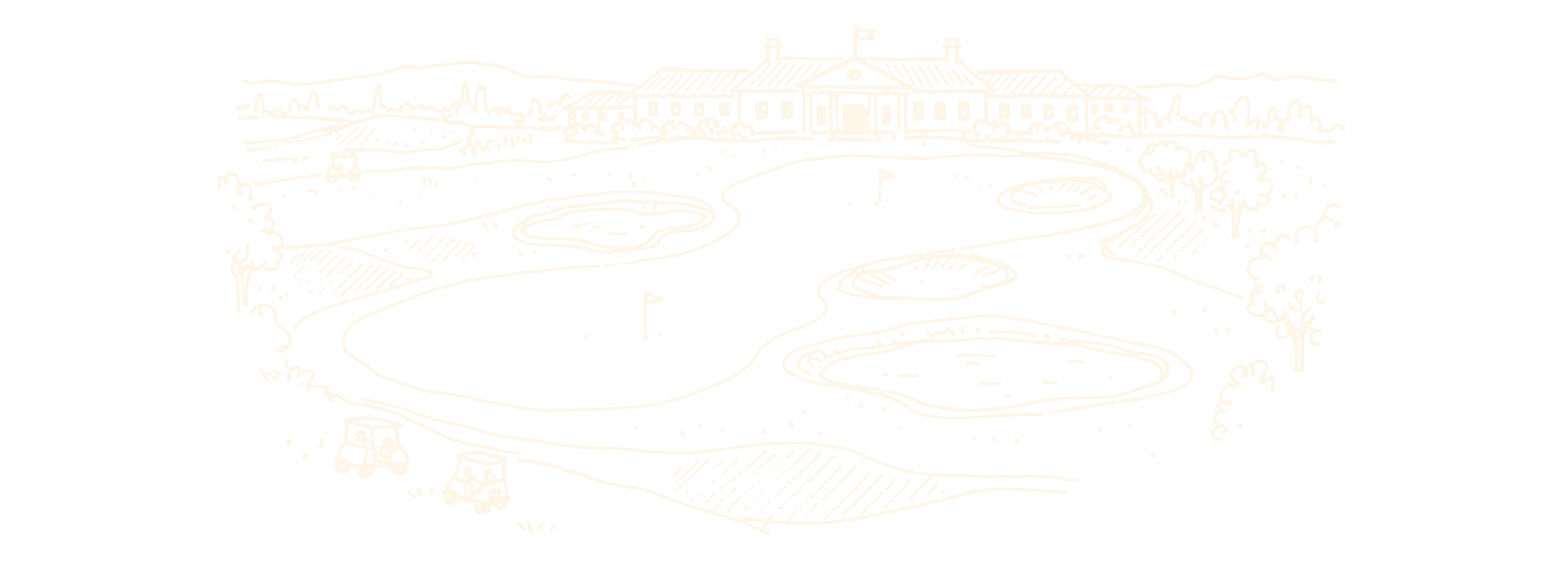 Marfa Country Club clubhouse illustration — golf course grounds with cart paths and flag pins